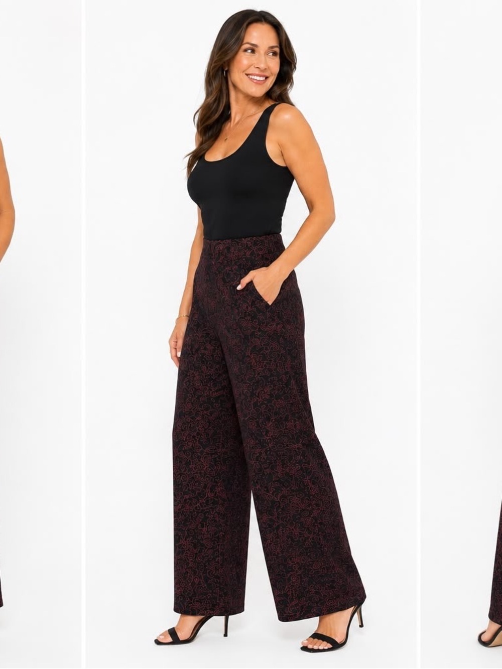 Coldwater Creek Black Pants with Red Paisley Print - Straight Leg